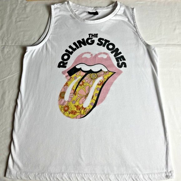 The Rolling Stones Tank Top Women's White Crewneck Short Sleeve Graphic Cotton - Picture 1 of 7